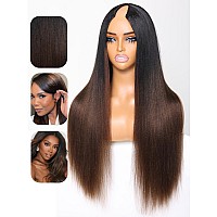 Julia Hair V Part Yaki Glueless Human Hair Wig Seamless Edge Clip In Half Wig Vpart Wig No Sew In No Glue Ombre Chestnut Brown U