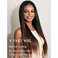 Julia Hair V Part Yaki Glueless Human Hair Wig Seamless Edge Clip In Half Wig Vpart Wig No Sew In No Glue Ombre Chestnut Brown U