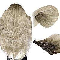 Sunny 135G Clip In Hair Extensions Ombre Clip In Human Hair Extensions Ash Blonde Balayage Platinum Blonde Real Hair Extensions