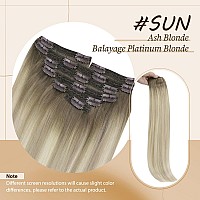 Sunny 135G Clip In Hair Extensions Ombre Clip In Human Hair Extensions Ash Blonde Balayage Platinum Blonde Real Hair Extensions