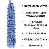 Sky Blue Deep Wave Crochet Hair For Boho Braids Bohemian Braiding Hair