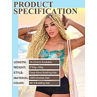 613 Blonde Braiding Hair 100G 18 Inch Deep Water Wave Bulk Human Hair For Braiding No Weft Bundle Brazilian Virgin Curly Human H