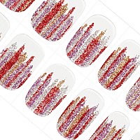 Danni Toni Semi Cured Gel Nail Strips Multicolored Glitters Glittered Harmony Red Gold Purple Gel Nail Stickers Transparent