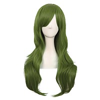 Mapofbeauty 28 Inch70 Cm Women Side Bangs Long Curly Hair Cosplay Synthetic Wig Olive Green