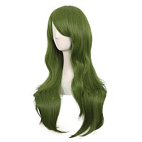 Mapofbeauty 28 Inch70 Cm Women Side Bangs Long Curly Hair Cosplay Synthetic Wig Olive Green