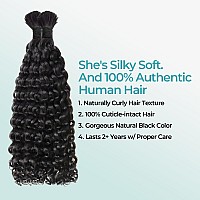 Lvnatu Boho Curly Human Hair For Braiding Bohemian Knotless Braids No Weft Bulk 2 Bundles 100G 22 Inch Natural Black