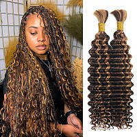 Braiding Hair 100G Honey Blonde Braiding Hair Deep Wave 2 Bundle Bulk Human Hair For Braiding Highlight Curly Hair Extensions Fo