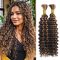 Braiding Hair 100G Honey Blonde Braiding Hair Deep Wave 2 Bundle Bulk Human Hair For Braiding Highlight Curly Hair Extensions Fo