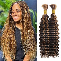 Braiding Hair 100G Honey Blonde Braiding Hair Deep Wave 2 Bundle Bulk Human Hair For Braiding Highlight Curly Hair Extensions Fo