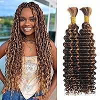 Braiding Hair 100G Honey Blonde Braiding Hair Deep Wave 2 Bundle Bulk Human Hair For Braiding Highlight Curly Hair Extensions Fo