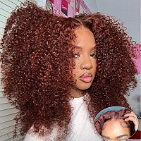 Unice Reddish Brown Kinky Curly Human Hair Wigs 7X5 Bye Bye Knots Glueless Wigs Human Hair Pre Plucked Pre Cut Put On And Go Wig