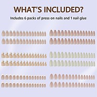 6 Packs Press On Nails Almond Misssix French Tip Press On Nails Short And Medium Reusable 3D Glue On Nails Gel Fake Nails For