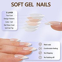 6 Packs Press On Nails Almond Misssix French Tip Press On Nails Short And Medium Reusable 3D Glue On Nails Gel Fake Nails For