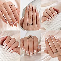 6 Packs Press On Nails Almond Chrome Misssix French Tip Press On Nails Short Reusable Glue On Nails Gel Fake Nails For Women