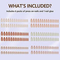 6 Packs Press On Nails Almond Chrome Misssix French Tip Press On Nails Short Reusable Glue On Nails Gel Fake Nails For Women