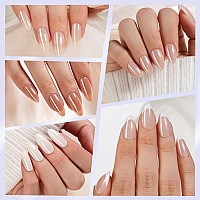 6 Packs Press On Nails Almond Chrome Misssix French Tip Press On Nails Short Reusable Glue On Nails Gel Fake Nails For Women