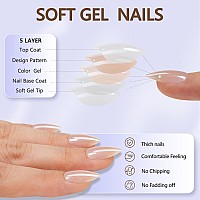 6 Packs Press On Nails Almond Chrome Misssix French Tip Press On Nails Short Reusable Glue On Nails Gel Fake Nails For Women