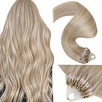 Laavoo Microlink Hair Extensions Human Hair Dirty Blonde Highlighted With Platinum Blonde Micro Loop Hair Extensions Real Human