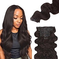 Lashey Seamless Clip In Hair Extensions Human Hair 130G 9Pcs 14 Inch Body Wave 2 Dark Brown Clip In Hair Extensions For Women P