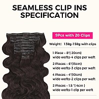 Lashey Seamless Clip In Hair Extensions Human Hair 130G 9Pcs 14 Inch Body Wave 2 Dark Brown Clip In Hair Extensions For Women P