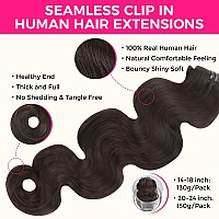 Lashey Seamless Clip In Hair Extensions Human Hair 130G 9Pcs 14 Inch Body Wave 2 Dark Brown Clip In Hair Extensions For Women P