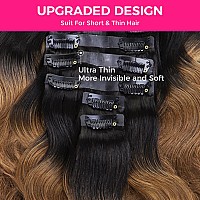 Lashey Seamless Clip In Hair Extensions Human Hair 150G 9Pcs 20 Inch Body Wave Ombre Natural Black To Medium Auburn Clip In Hair