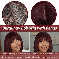 Sakalaka Burgundy Wear And Go Straight Bob Wig With Bangs Human Hair 180 Density 99J Short Bob Wig Human Hair Glueless Realisti