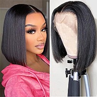 Sakalaka Short Bob Wig Human Hair13X4 Hd Lace Front Wigs Human Hair Pre Plucked With Baby Hair180 Density Yaki Straight Bob Fr