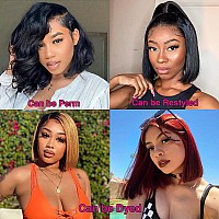 Sakalaka Short Bob Wig Human Hair13X4 Hd Lace Front Wigs Human Hair Pre Plucked With Baby Hair180 Density Yaki Straight Bob Fr