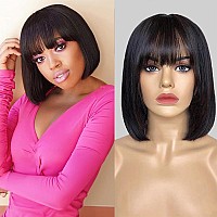 Sakalaka Bob Wig Human Hair With Bangs Short Black Bob Wigs For Women Human Hair Brazilian Virgin Straight Hair Bob Wigs With Ba