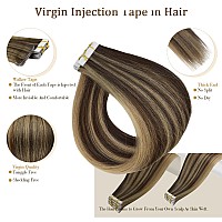 Full Shine Injection Virgin Tape In Hair Extensions Color Bm Tape In Human Hair Extensions Invisible Tape In Extensions 20Inch D