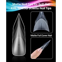 120Pcs Extra Long Stiletto Nail Tips 12 Sizes Clear Xxl Fullcover Press On Nails Halfmatte False Nail Extension Tips For Prof