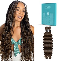 Lvnatu Brown Human Braiding Hair Color 4 For Boho Braids Bohemian Knotless Deep Wave Bulk No Weft 2 Bundles 100G 20 Inch