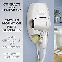 Conair 1600 Watt Wall-Mount Hair Dryer With Led Night Light, White