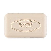 Pre de Provence Artisanal Soap Bar, Natural French Skincare, Enriched with Organic Shea Butter, Quad Milled for Rich, Smooth & Moisturizing Lather, Coconut, 5.3 Ounce