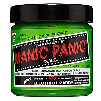 MANIC PANIC Electric Lizard Green Hair Dye - Classic High Voltage - Semi Permanent Bright Neon Green Hair Dye With Lime Green Hues - Glows in Blacklight - Vegan, PPD And Ammonia Free (4oz)