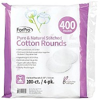 Forpro Pure Natural Stitched Cotton Rounds For Face (400-Count), 100 Pure Cotton Makeup Remover Pads, Hypoallergenic, Lint-Free, Vegan Cruelty-Free, Pack Of 4-100 Cotton Pads