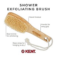 Kent Fd6 9 Beechwood Wood Short Handle Shower Bath Body Brush. For Skin Exfoliate & Massage. 100% White Boar Bristles. Best Body, Foot And Leg Scrubber Brushing For Wet And Dry Body. Made In England