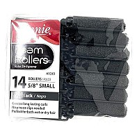 Annie- Salon Style Small Foam Hair Rollers - (5/8) Black - (14) Piece Set - Soft Heat-less Hair Curling Tools