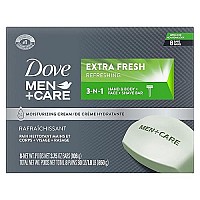 Dove Men+Care 3 in 1 Bar Cleanser for Body, Face, and Shaving Extra Fresh Body and Facial Cleanser More Moisturizing Than Bar Soap to Clean and Hydrate Skin 3.75 Ounce (Pack of 8)