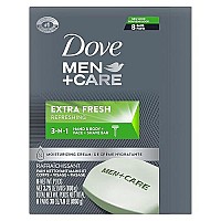 Dove Men+Care 3 in 1 Bar Cleanser for Body, Face, and Shaving Extra Fresh Body and Facial Cleanser More Moisturizing Than Bar Soap to Clean and Hydrate Skin 3.75 Ounce (Pack of 8)