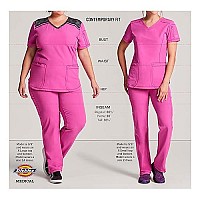 Dickies Eds Essentials Scrubs, V-Neck Womens Tops With Four-Way Stretch And Moisture Wicking Dk615, Xxs, Red