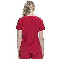 Dickies Eds Essentials Scrubs, V-Neck Womens Tops With Four-Way Stretch And Moisture Wicking Dk615, Xxs, Red