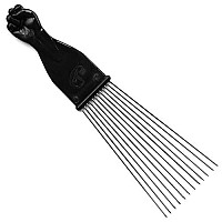 Afro Fan Pick w/ Black Fist - Metal African American Hair Comb