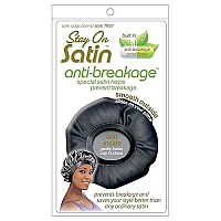 Stay on Satin Anti-Breakage Large Sleep Bonnet with Infused Hair Conditioners, Black