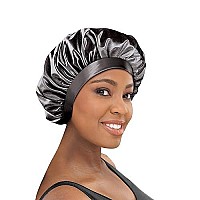 Stay on Satin Anti-Breakage Large Sleep Bonnet with Infused Hair Conditioners, Black