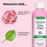 De La Cruz Rose Water and Glycerin for Face - Rosewater Facial Toner and Moisturizer for Skin and Hair 8 fl oz. (236 mL) - 1 Bottle