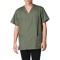 Cherokee Women And Men V-Neck Scrub Top With 3 Pockets 4876, Xxs, Olive