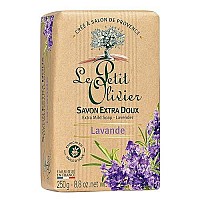 Le Petit Olivier Extra Mild Soap - Lavender - Gently Cleanses Skin - Delicately Perfumed - Vegetable Origin Based - 8.8 Oz