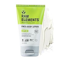 Raw Elements Face and Body All-Natural Mineral Sunscreen - Non-Nano Zinc Oxide, 95% Organic, Water Resistant, Reef Safe, Cruelty Free, SPF 30+, All Ages Safe, Moisturizing, Bio-Resin Tube, 3oz